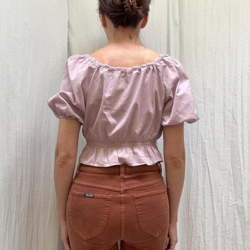 Lilac Purple Crop top With Square Neckline and Puffy Sleeves UNIQLO Size XS - Picture 8 of 8